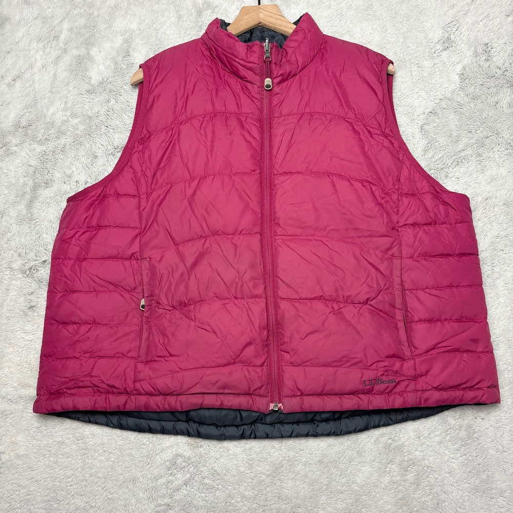 L. L. Bean Women Goose Down Vest Reversible Puffer Pink Grey Outdoors 3X FLAWS